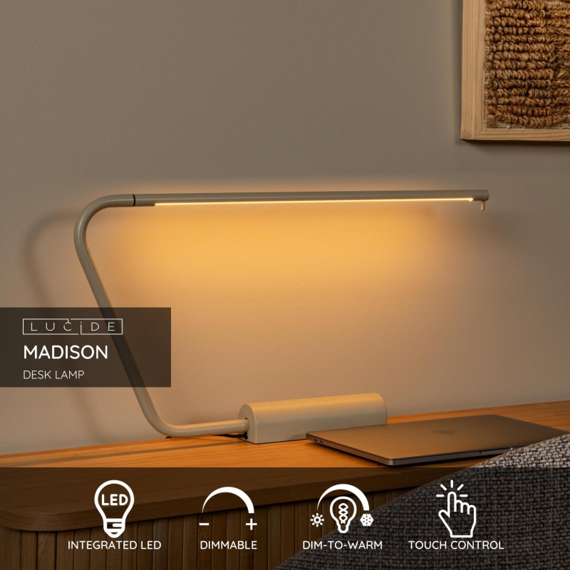 Lucide MADISON - Stolná lampa - LED Dim. - 1x6,5W 2600K/2800K - Taupe